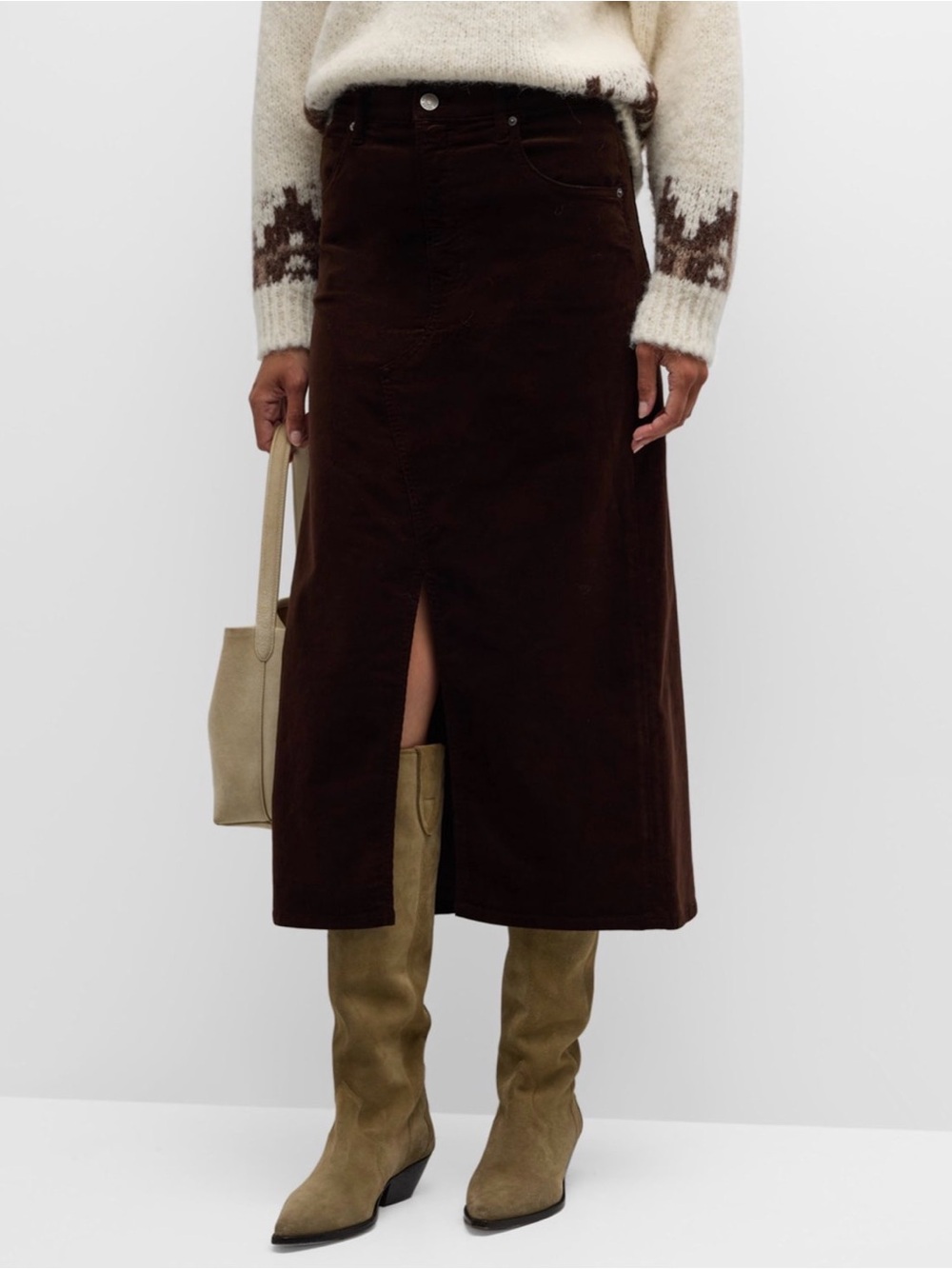 FRAME Denim Corduroy Midaxi Skirt in Espresso Size 29